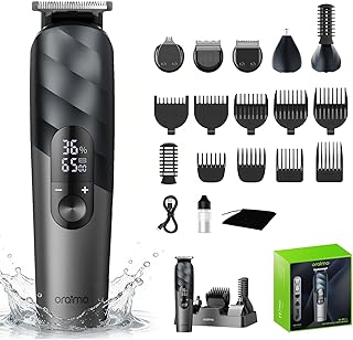 Oraimo 16-in-1 Men's Grooming Kit, Cordless Hair Clipper & Beard Trimmer, Nose Ear Facial Body Shaver with Multiple Guide Combs, IPX7 Waterproof Rechargeable All in One Barber Set with Storage Stand