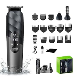 Oraimo 16-in-1 Men's Grooming Kit, Cordless Hair Clipper & Beard Trimmer, Nose Ear Facial Body Shaver with Multiple Guide Combs, IPX7 Waterproof Rechargeable All in One Barber Set with Storage Stand