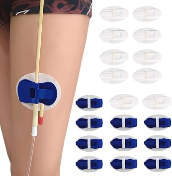 Statlock Catheter Holder,Catheter Stabilization Device,Catheter Urinary Leg Bag Legband Holder Sticker,Adhensive Catheter Leg Strap Hook and Loop,Catheter Supplies 10 Pack Blue + 10 Pack White