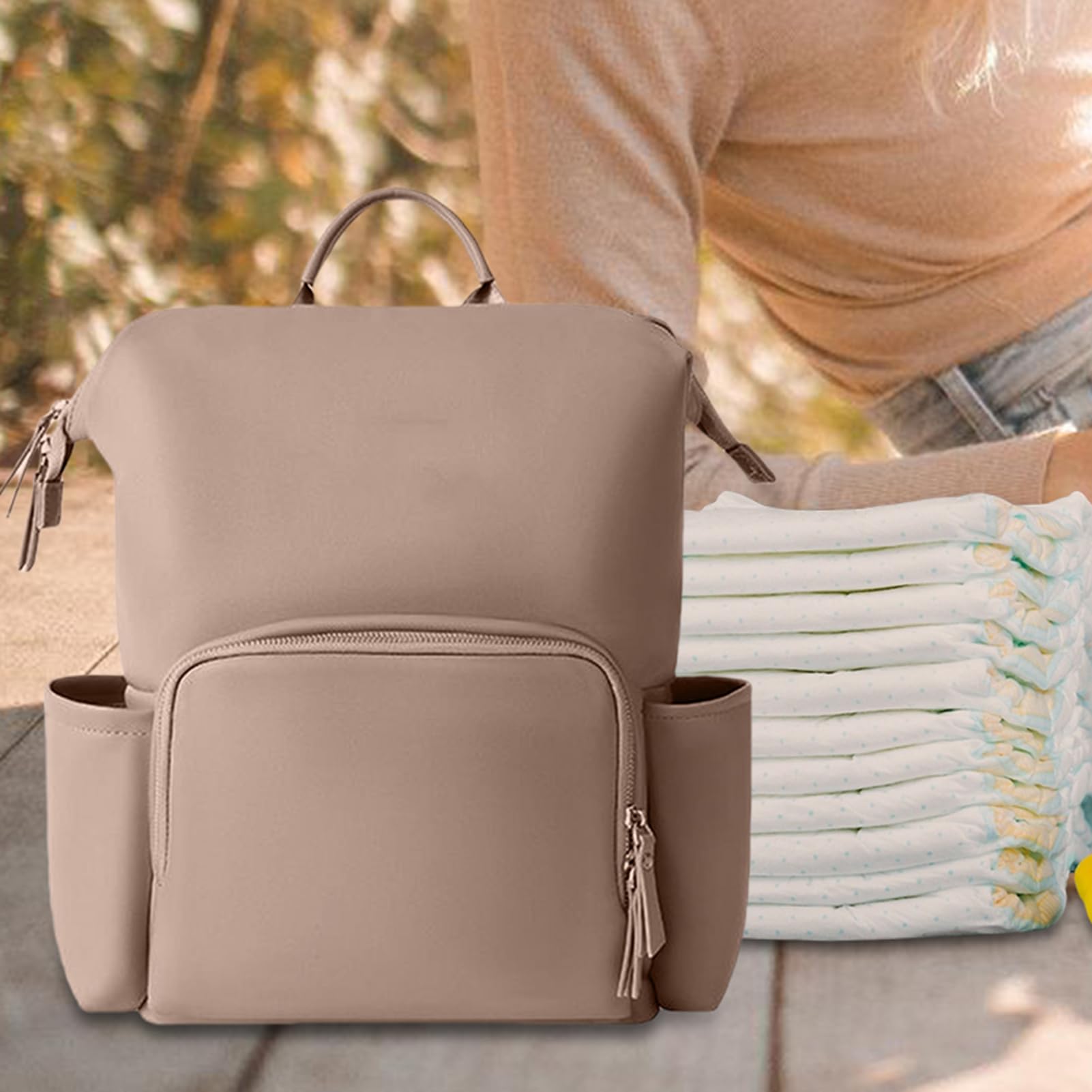 Ledertasche - Kinder Reise-Organizer, wasserfeste Aufbewahrungsfunktion für das Kind, geräumiges Fach für wichtige Gegenstände, Details aus Kunstleder an der P, Khaki, riferimento alla