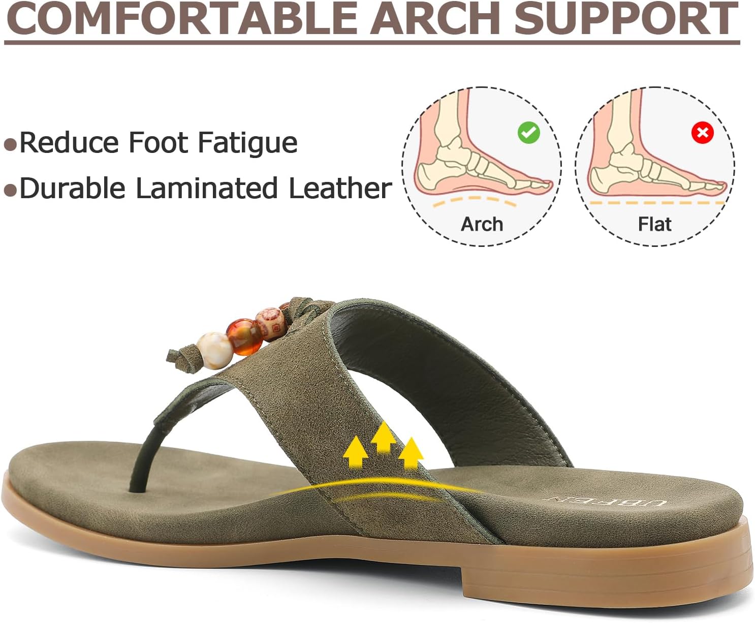 UBFEN Womens Flip Flop Sandals with Arch Support Comfortable Bohomian Thong Sandals with Beading and Tassel for Dressy Vacation Daily Casual Wear