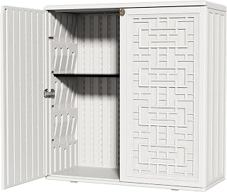 ZZM HDPE Outdoor Storage Shed, Outdoor Plastic Storage Cabinet, Horizontal Resin Tool Shed for Garden, All Weather Outdoor Storage Clearance, DIY Usage, with one Shelf (White)