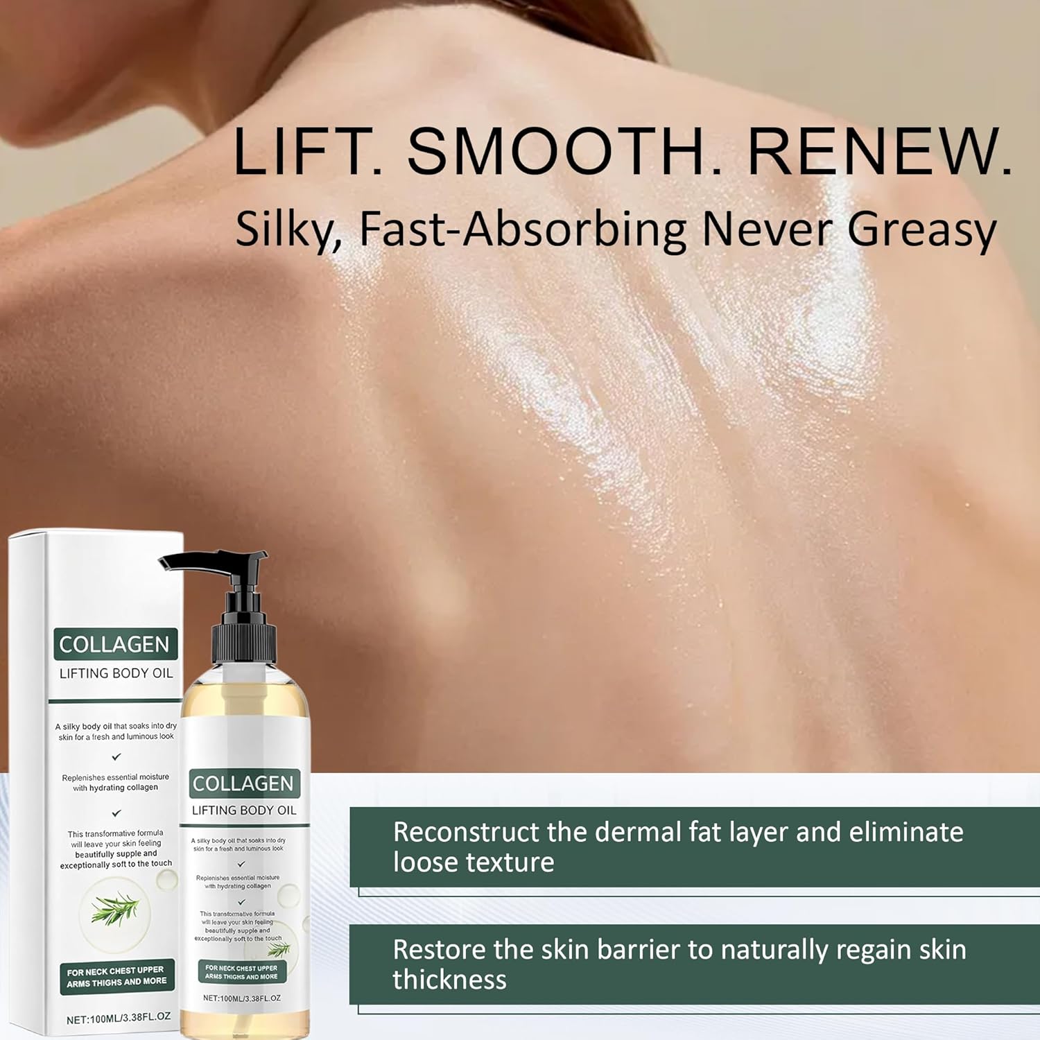 Collagen Oil, Advanced Collagen Oil for Skin Tightening & Firming, Hydrating After Shower Moisturize for Women & Men, All Skin Types - 3.38 Fl Oz