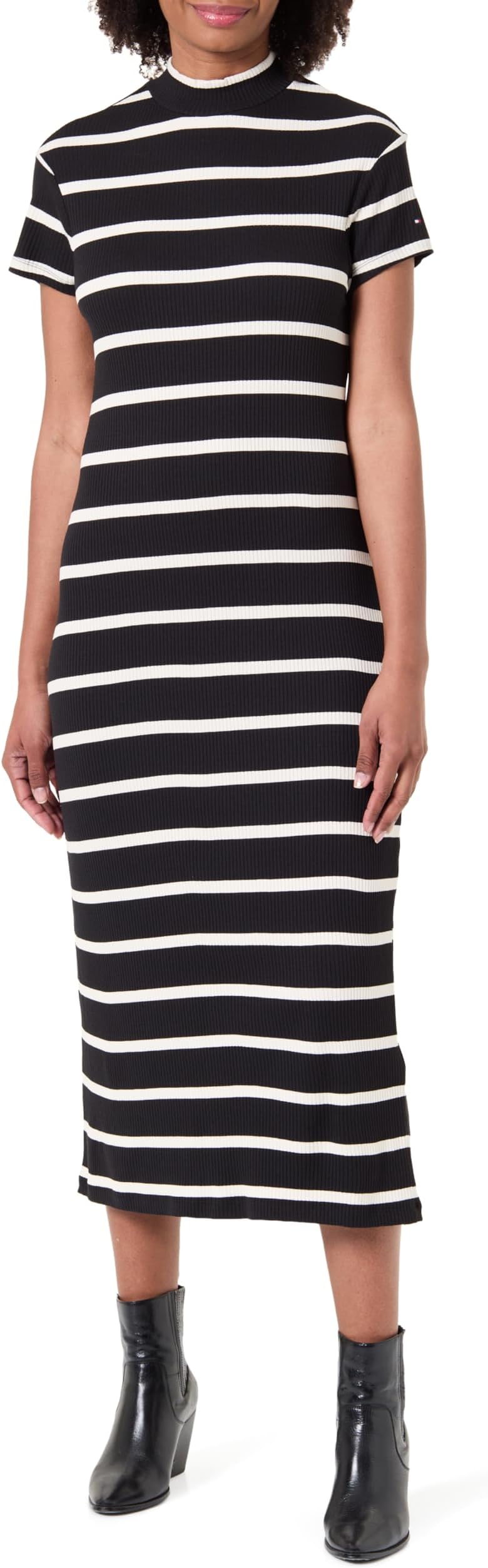 Women's Slim 5x2 Rib Mock-nk Ss DRS Ww0ww47860 Bodycon Dress (Pack of 1)
