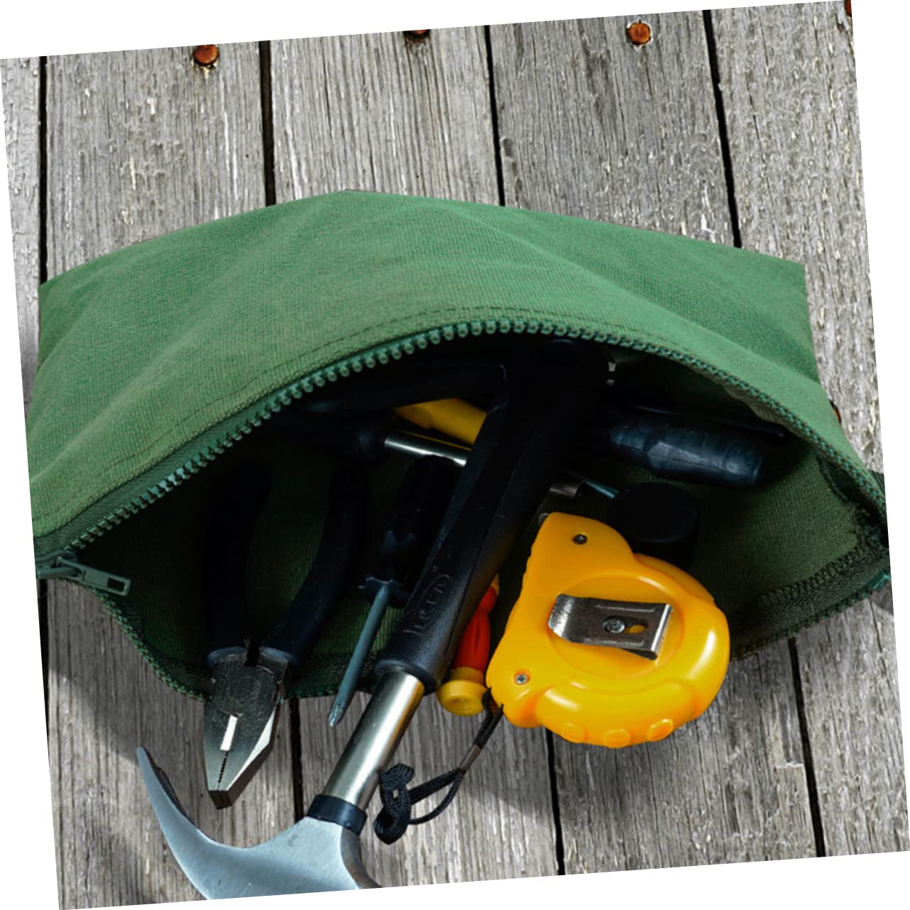Bolsa para Herramientas de Lona Verde Cremallera, 6 Unidades