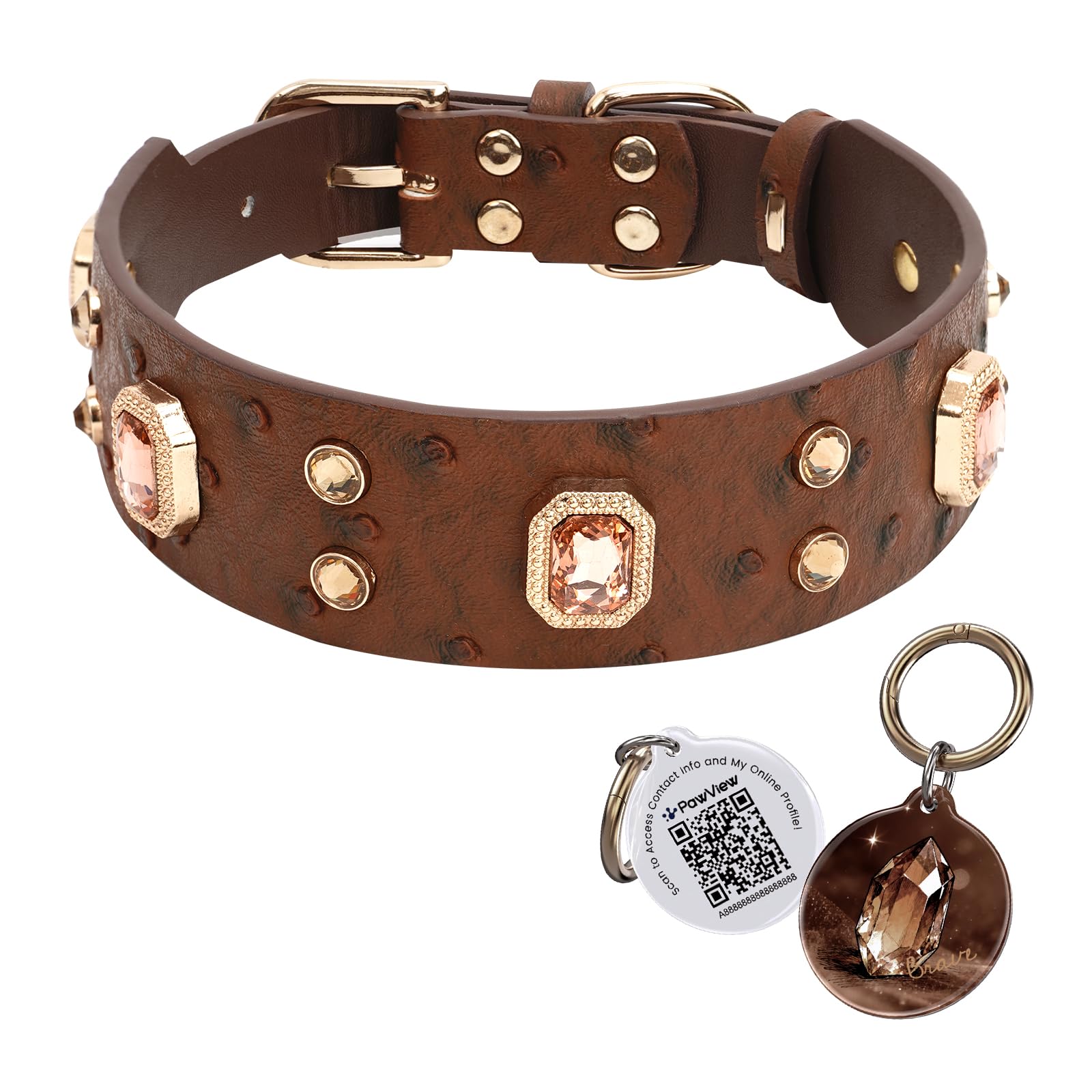 Collare per cani personalizzato con targhetta QR ID per cani, in pelle con strass luccicanti, resistente, morbido, regolabile, per cani di taglia piccola, media e grande, cucciolo, gatto (L