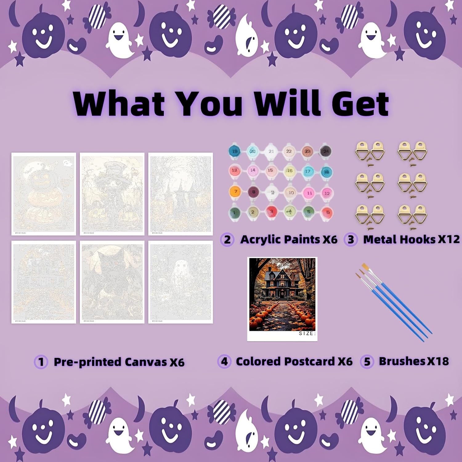 Arttoplus 6 Pack Paint by Numbers Kit for Adults Halloween 12x16 inch image 2