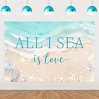 Kreatwow Beach Shell Bridal Shower Decor 4.92*3.28ft All I Sea Is Love Backdrop Banner Mermaid Bachelorette Decor Ocean Nautical Coastal Party Supplies for Surf Summer Seaside Engagement Wedding Party