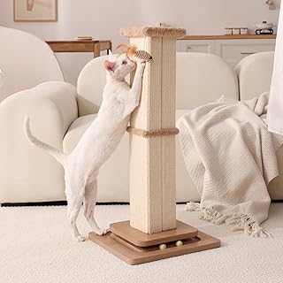 Aplatho Tall Cat Scratching Posts for Indoor Cats - 32" Cat Scratching Post for Large Adult Cats & Kittens - Cute Sisal Scratchers with Ball Track, Protect Your Furniture