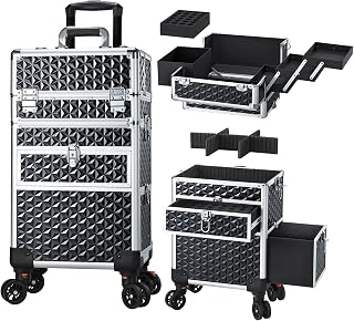 Joligrace Rolling Makeup Case 4 in 1 with Wheels & Drawers Large Professional Cosmetology Trolley Case Lockable Travel Cos... Price In India