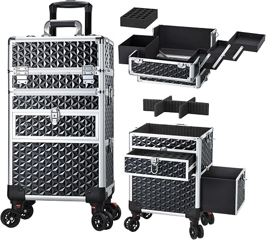 Joligrace Rolling Makeup Case 4 in 1 with Wheels & Drawers Large Professional Cosmetology Trolley Case Lockable Travel Cos...