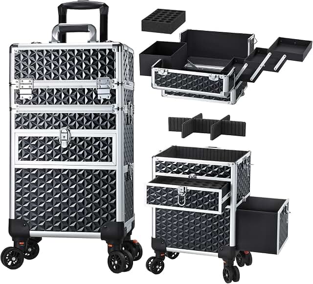 Joligrace rolling makeup case with drawers