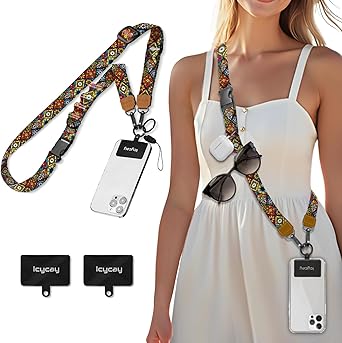 Icycay Phone Lanyard Crossbody, Boho Cell Phone Strap for Around The Neck Adjustable, Bohemian Teacher Anti Theft Cute Lanyard for ID Holder Key Accessories Travel Essential Mandala Women