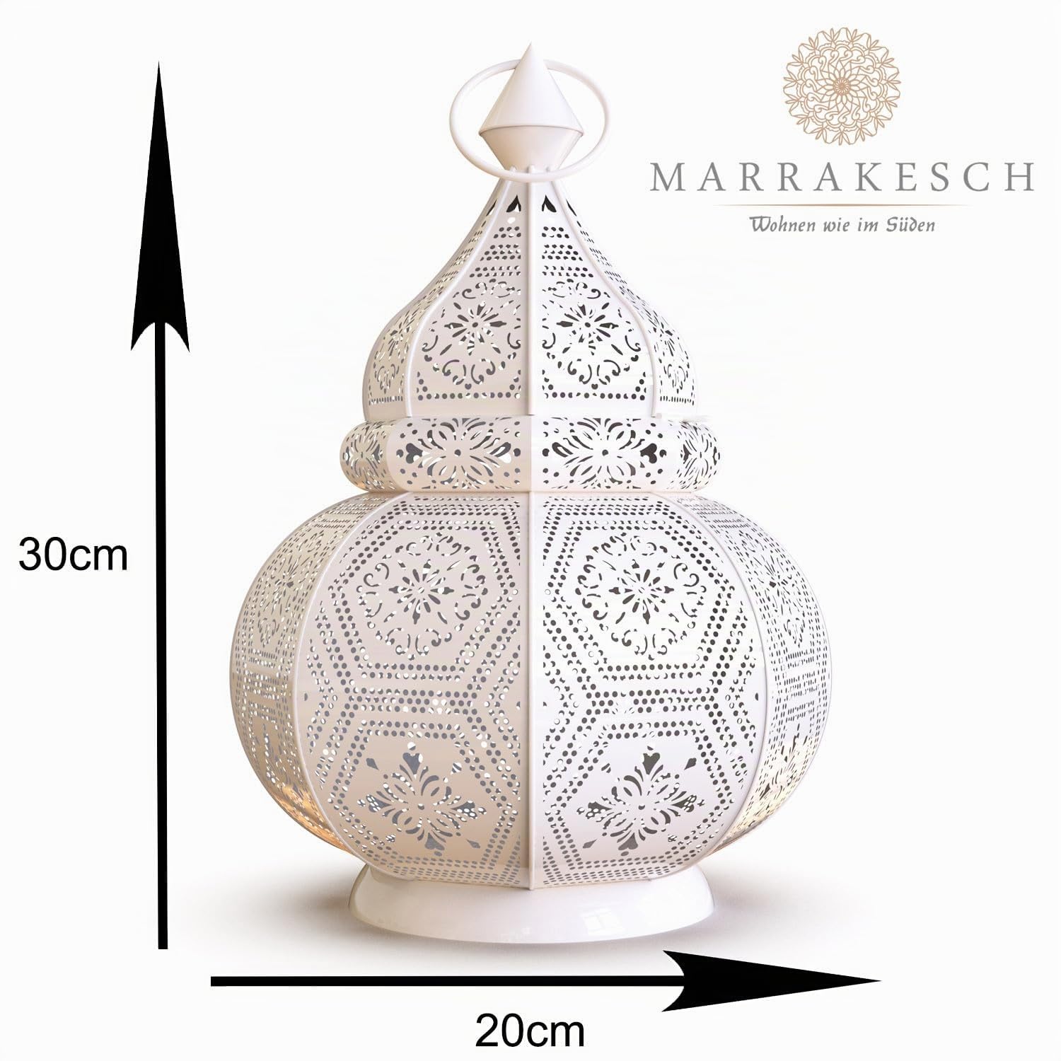 2er Set Orientalische Laterne Maha aus Metall weiß Gold 28 cm Deko