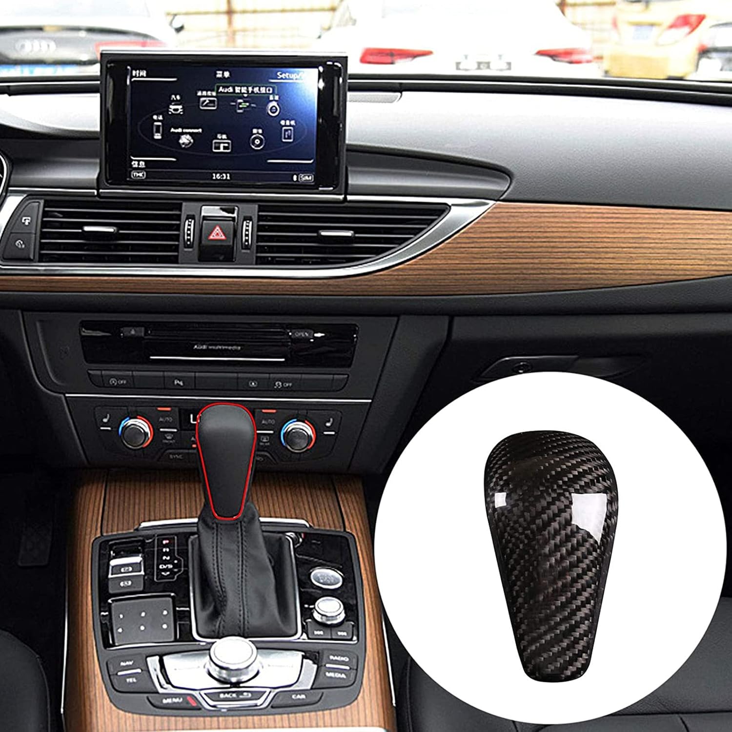 Car Gear Shift Knob Head Cover Sticker Fit Audi A6L 2016-2018/A7 2015-2018 Carbon Fiber Center Console Car Gear Shift Knob Cover Trim Interior Gear Shifter Head Decor Protect Cover Sticker Accessories