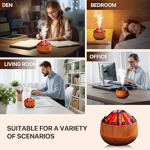 Miniatura 5 de Difusor de llama Campfire de 10.1 fl oz  Humidificador de aromaterapia ultra silencioso con apagado automático, diseño de grano de madera para el