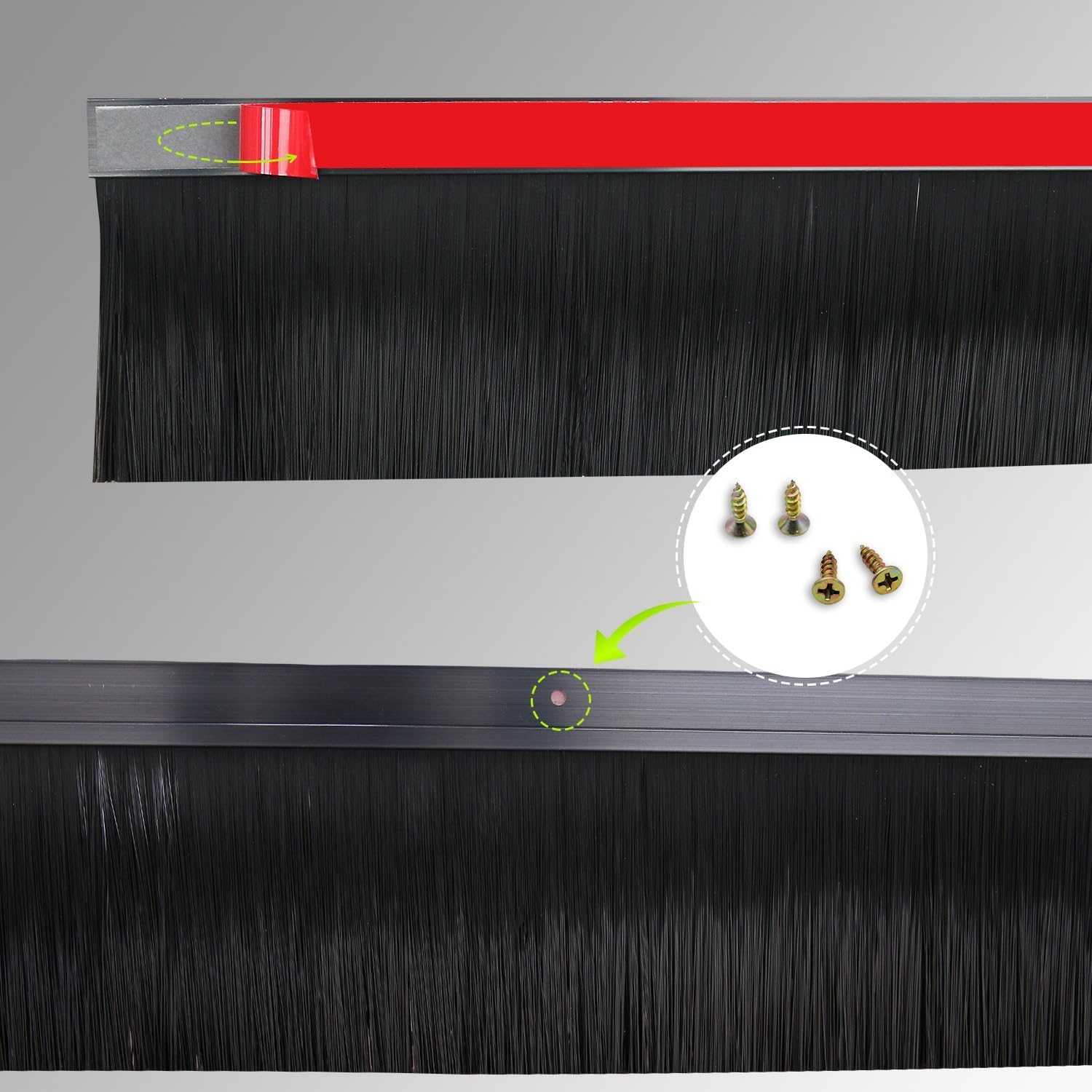 2 Paquetes de Barredor Inferior para Puerta - 1000mm x 90mm - Soporte en Forma de H de Aleación de Aluminio Negro con Cerdas de Nylon