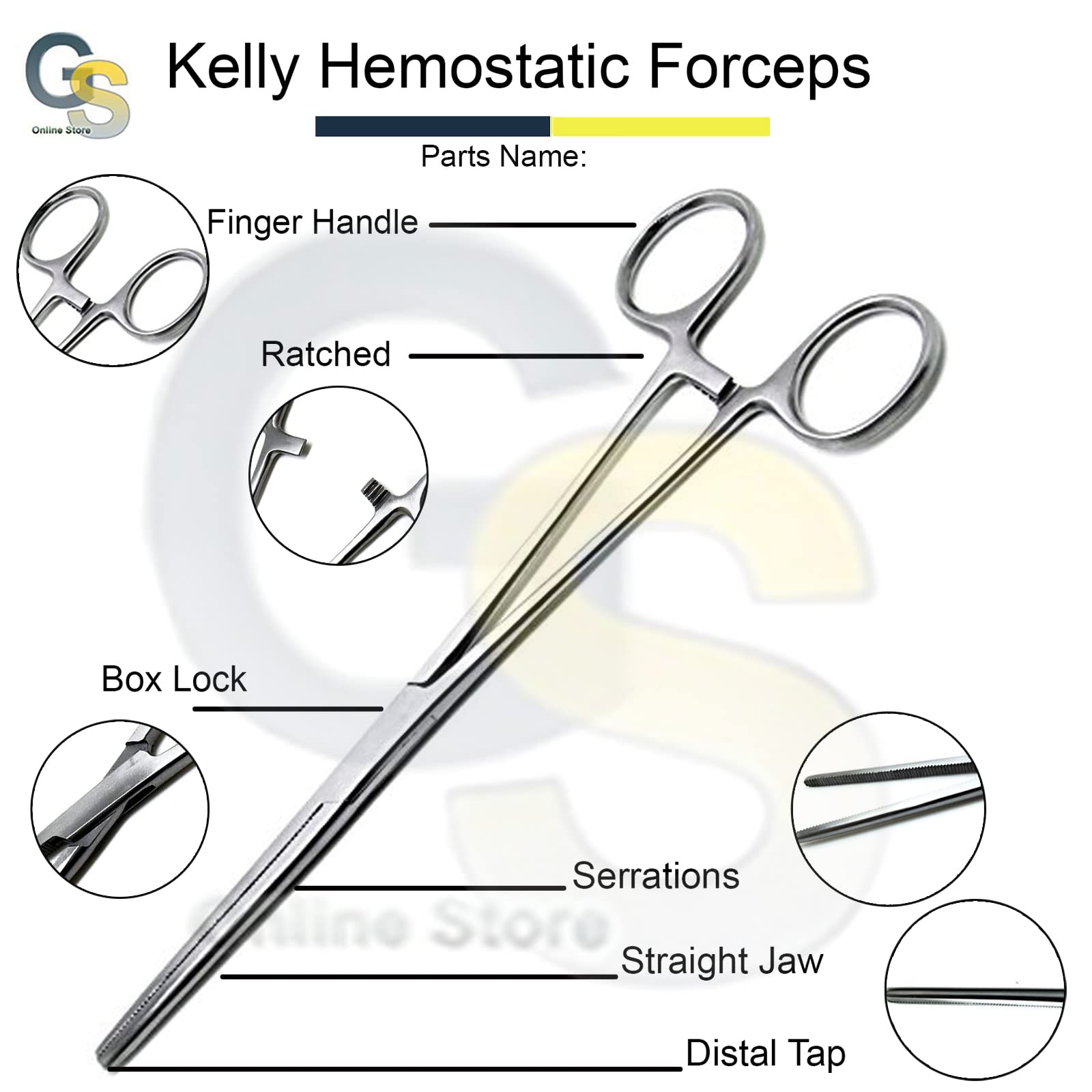 Kelly Hemostat Forceps - Stainless Steel, Locking -3 Kelly Hemostat Forceps - Stainless Steel, Locking -3