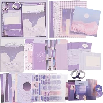 Gearific Scrapbooking Supplies Kit, Aesthetic Scrapbook Kit with A6 Grid Notebook, DIY Journaling Supplies, Birthday Craft Gift for Teen Girl Kid Women Purple