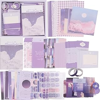 Gearific Scrapbooking Supplies Kit, Aesthetic Scrapbook Kit with A6 Grid Notebook, DIY Journaling Supplies, Birthday Craft Gift for Teen Girl Kid Women (Purple)