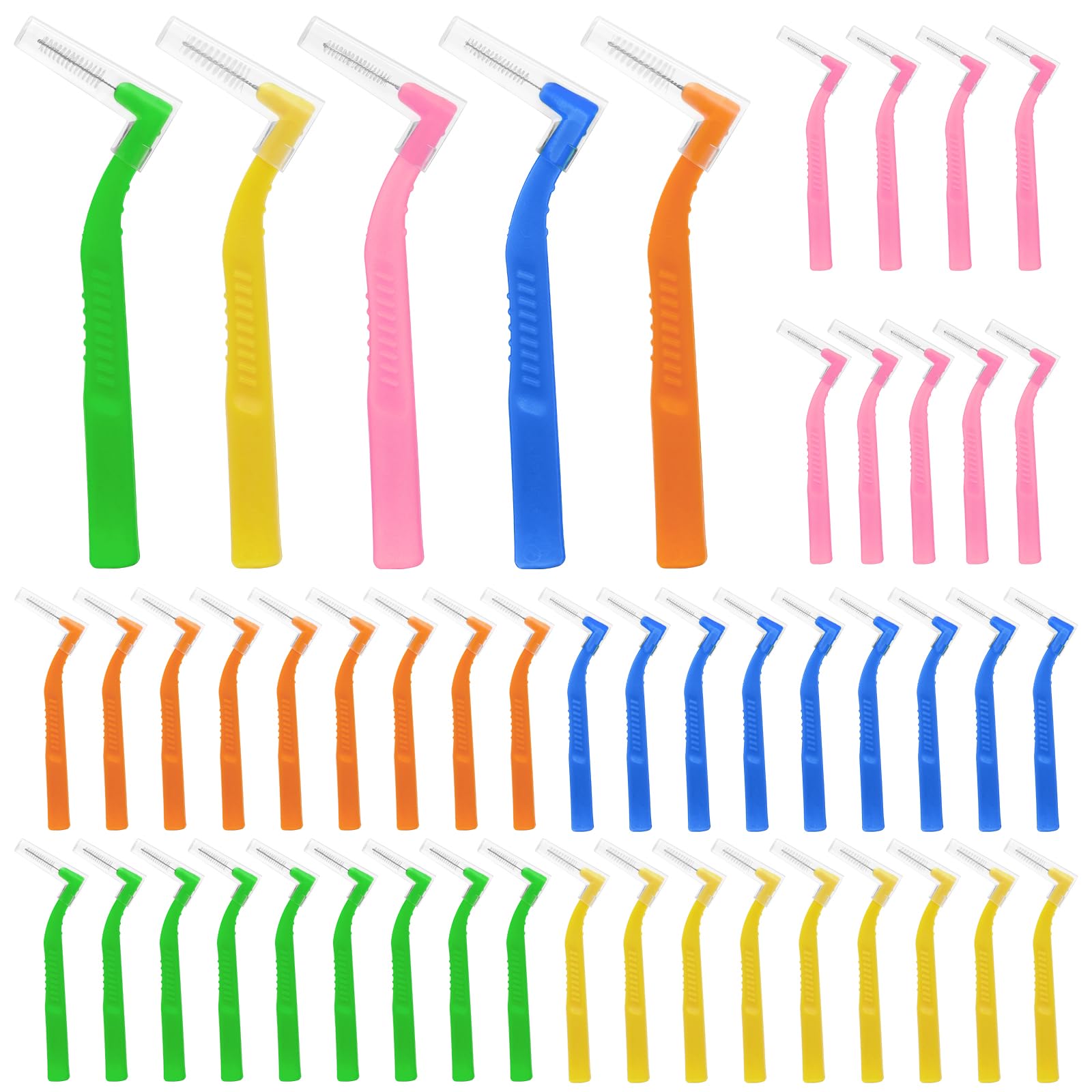 Angle Interdental Brushes 50 Count 5 Sizes Dental Floss Picks Dental Plaque Removal Teeth Cleaning Tools for Home
