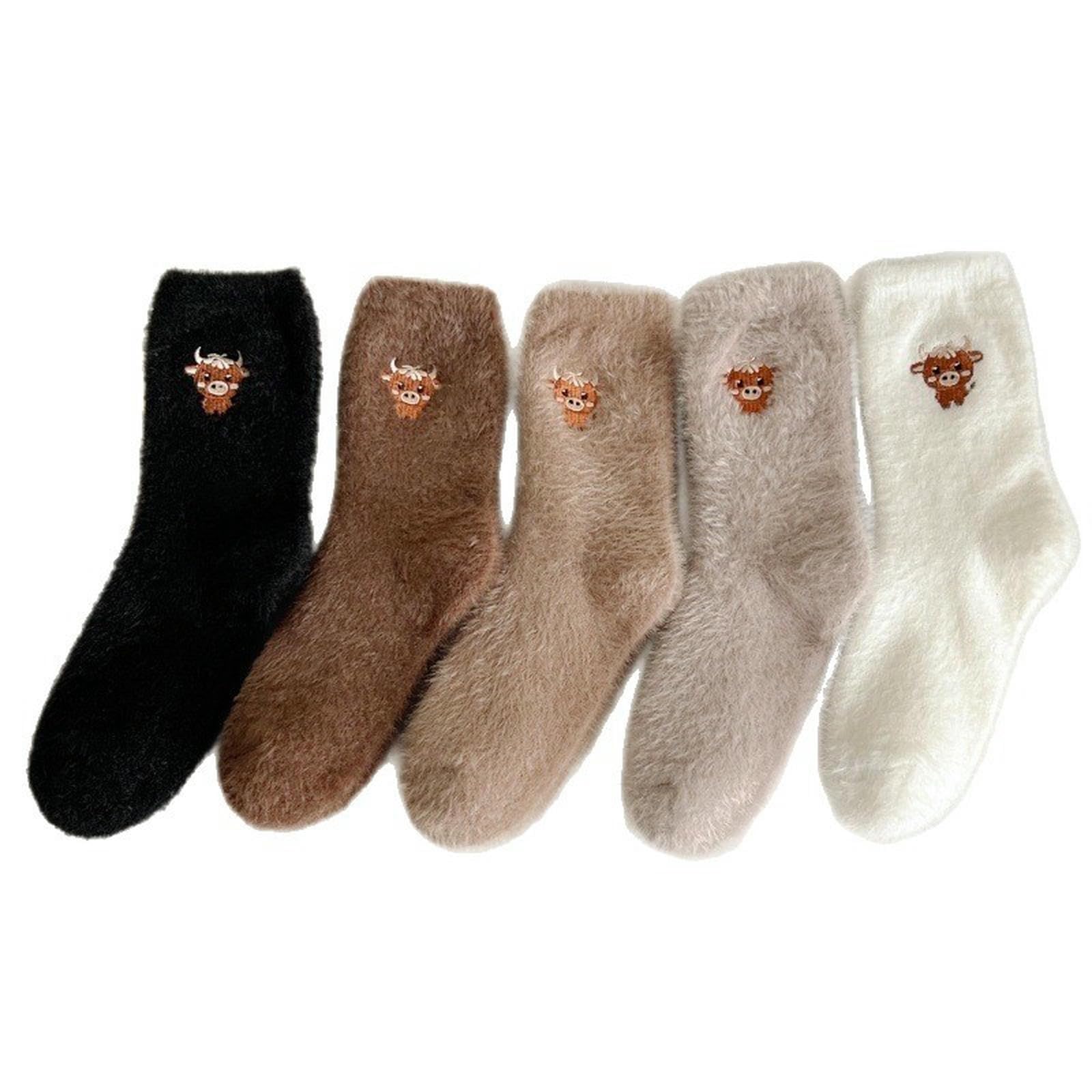 Calcetines de invierno gruesos cálidos y peludos pack mixto de 5 pares bonitos