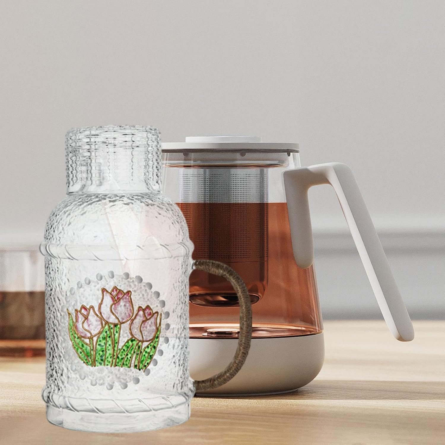 Glass Tea Mug with Infuser for Elegant Entertaining, Tulip, Kettle