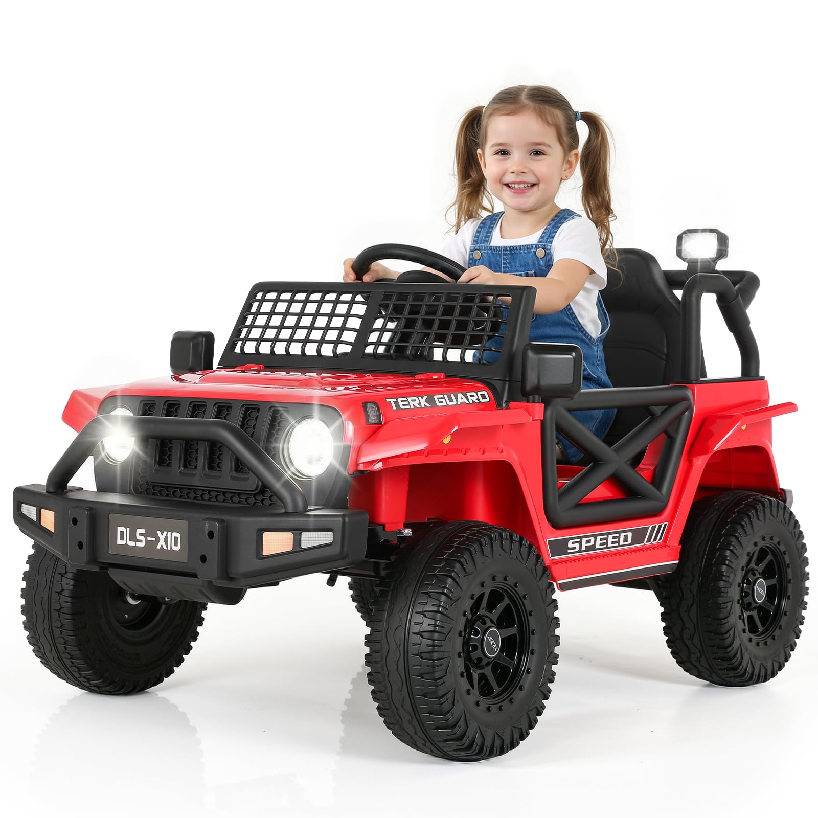 MAMIZO Kinder Elektroauto 12V 7Ah, Kinder Elektrofahrzeug, Elektrische Kinderauto mit 2 Motoren 12V, Fernbedienung, Geschwindigkeitsstufen, LED und Sicherheitsgurt, Musik, für 3-8 Jahren, 30KG, Rot