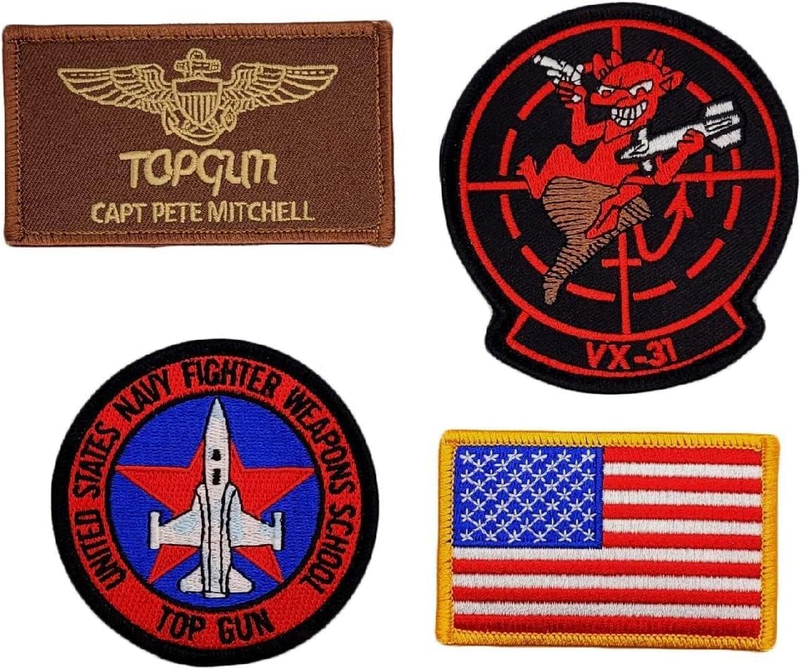 Pete Mitchell Navy Firefighter VX-31 Patch [4PC Bundle -Iron On Sew on -yp1]