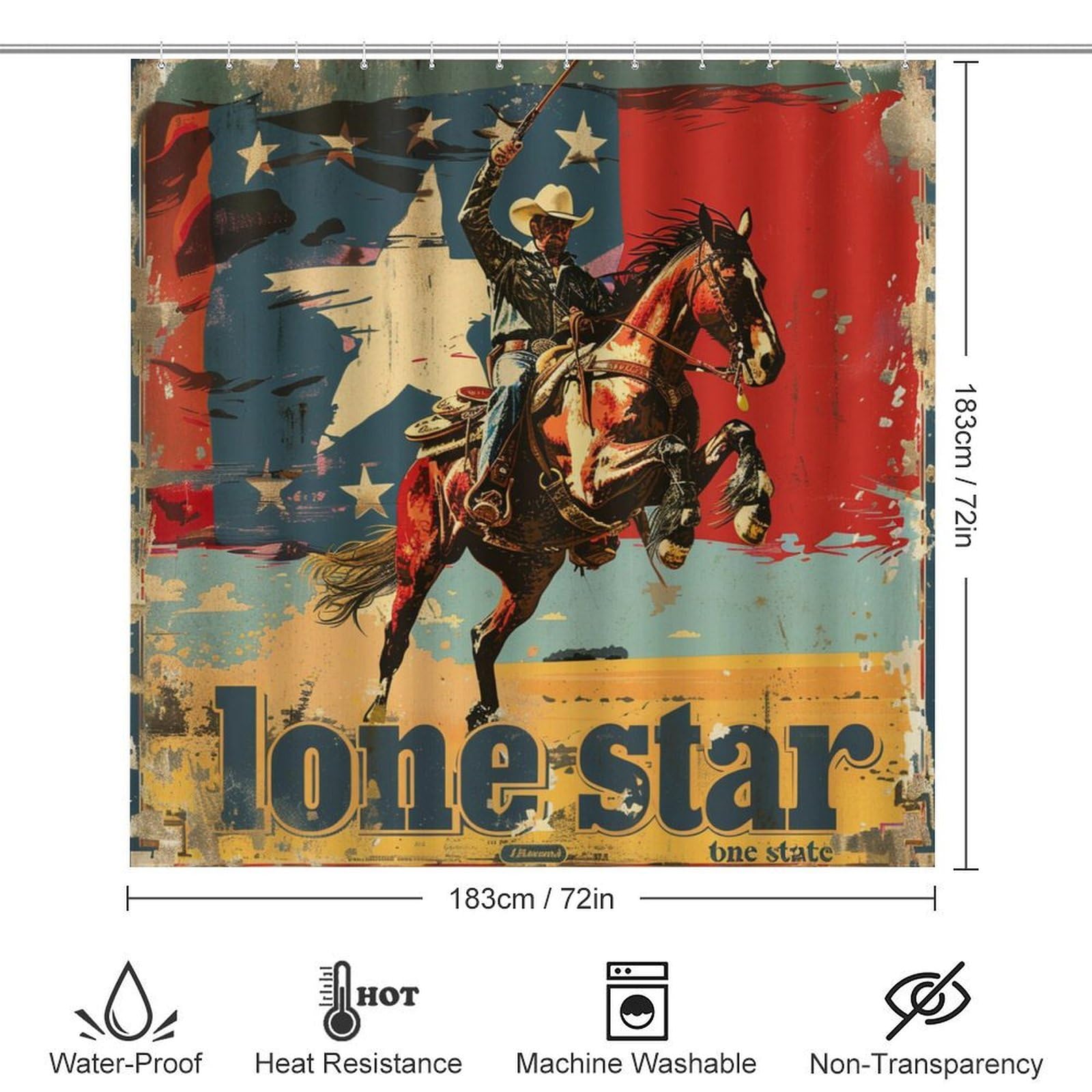Ensemble de 4 Rideaux de Douche imperméables Vintage Wild West Cowboy, Drapeau américain Rustique de Ferme Occidentale avec Tapis de Douche et Housse de Toilette imperméables