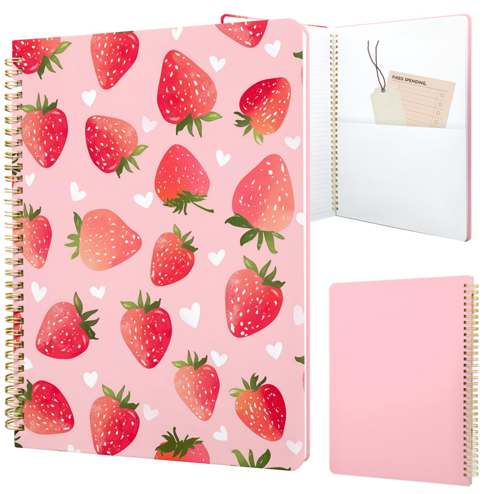 Stanoha Cute Spiral Notebook journal A4 Aesthetic Pretty Design for Women Girls Kawaii with Pocket, 8.5 x 11 inch, Lined, Strawberry