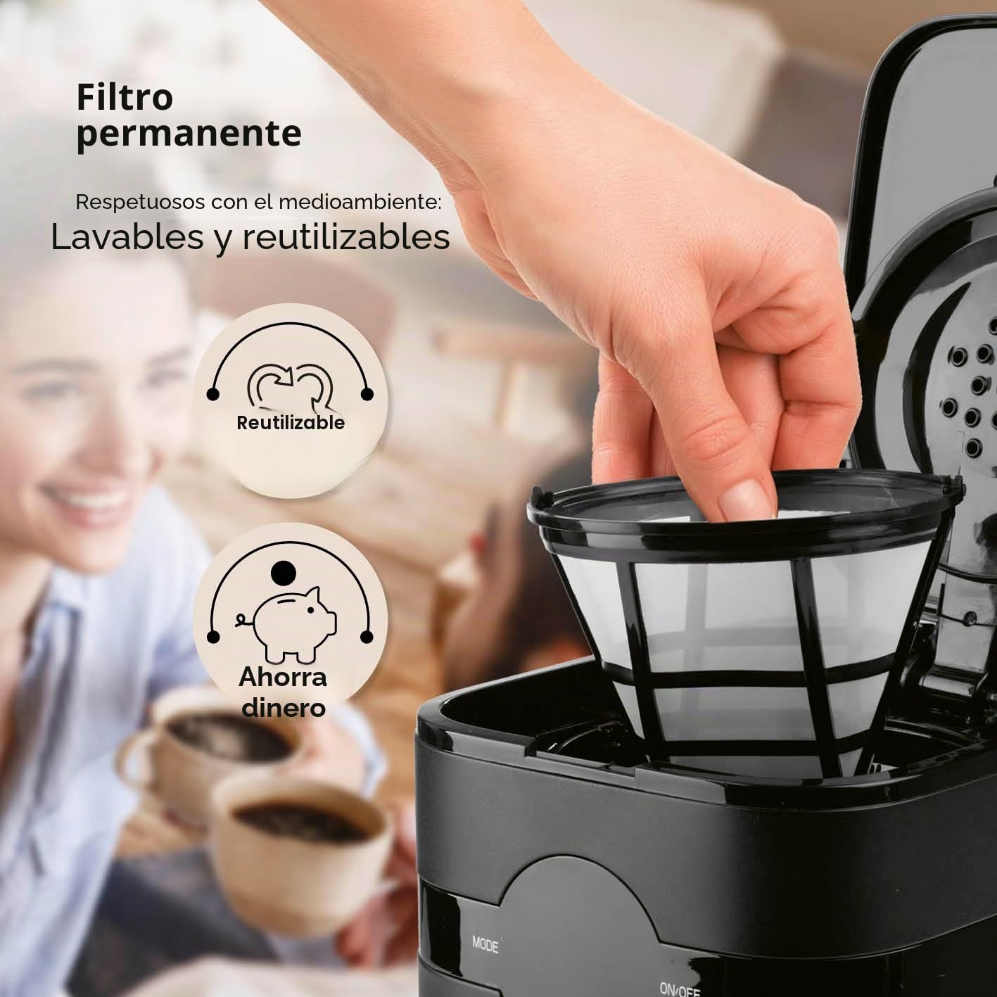 Barista Cafetera de filtro con jarra térmica, temporizador de 24 horas y filtro permanente, para 8 tazas de café, cafetera para polvo [negro]