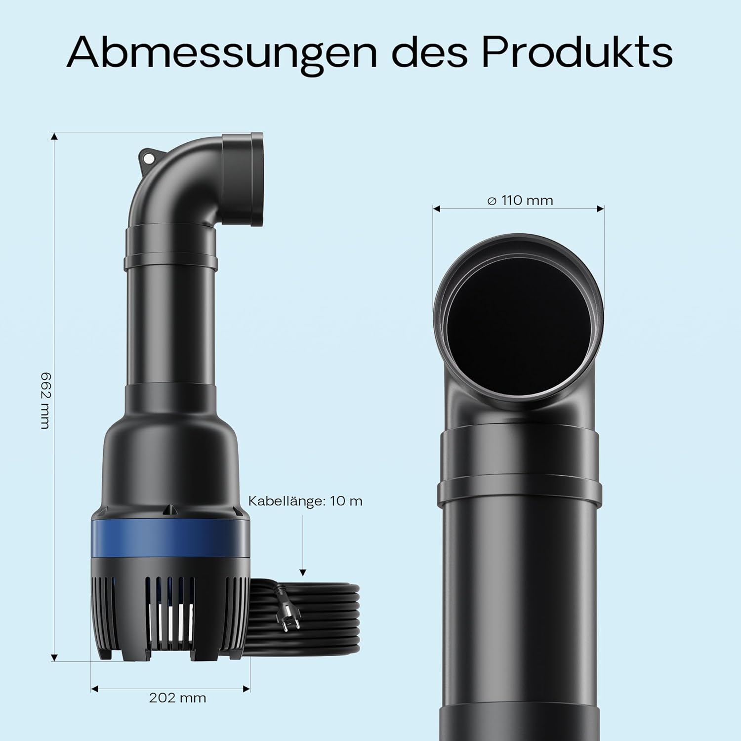 Diagram showing product dimensions of SunSun CEF-30000 pond pump