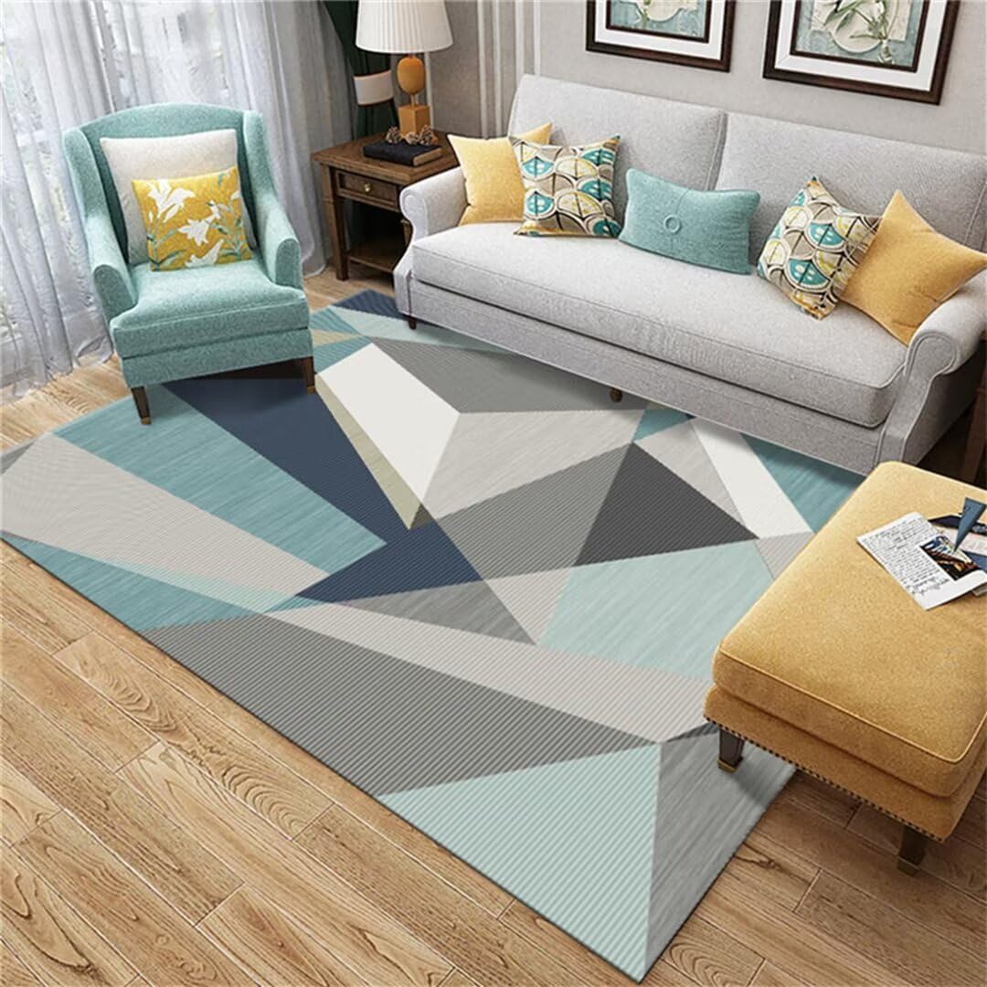 Tapis enfant facile a nettoyer en velours court bleu pour bureau