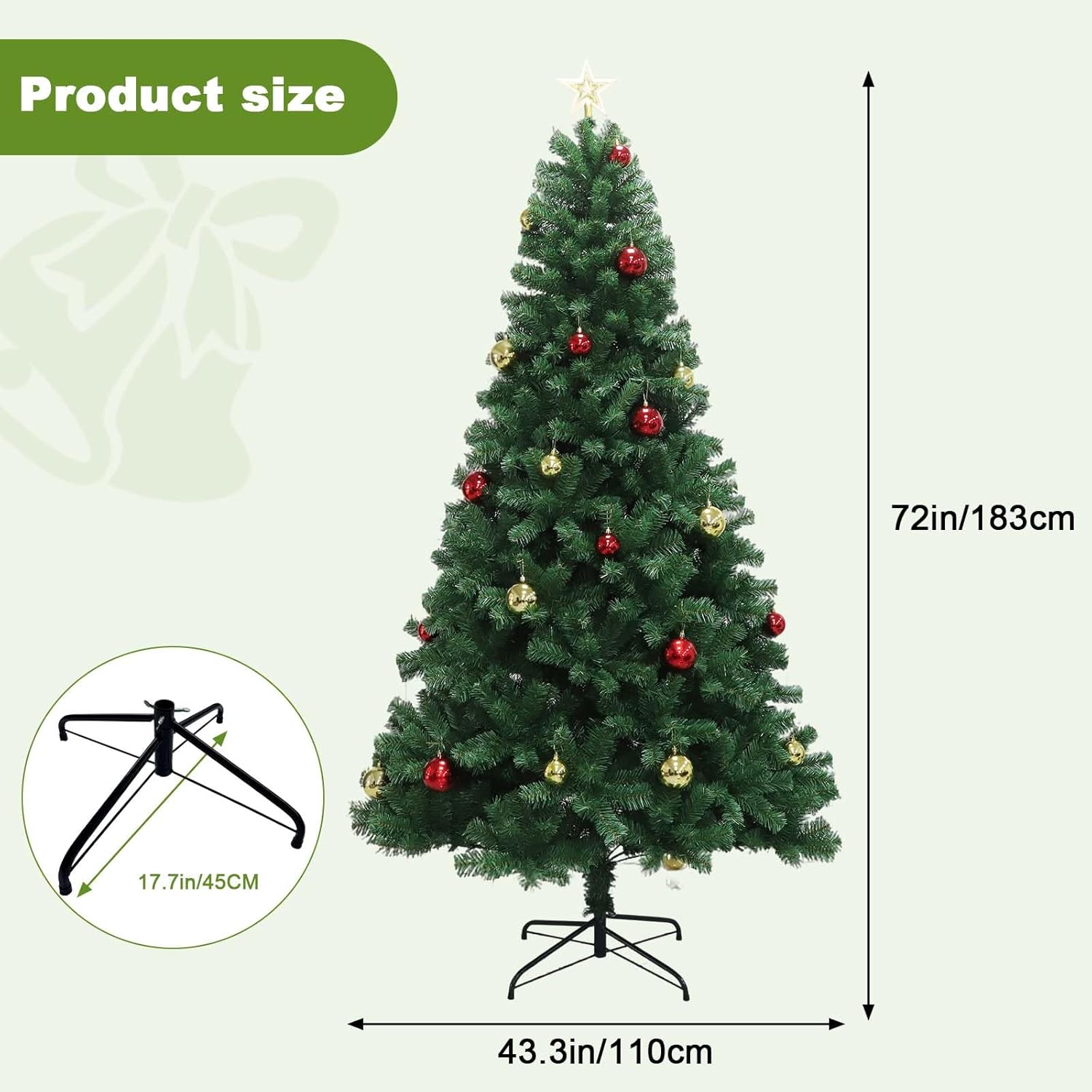 6Ft Prelit Artificial Christmas Tree with Remote Control,Balls & Sturdy Metal Base,Hinged Artificial Pine for Living Room Office Party Decoration