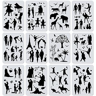 12Pcs Stencils for Painting on Wood - Stencils for Painting on Canvas Scrapbook Supplies Wall Art Stencils for Drawing Templates - Animal Stencils for Painting Rocks Kids Stencils for Drawing Canvas
