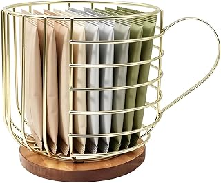 Coffee Pod Organizer Basket - Metal & Espresso Holder With Wood Base