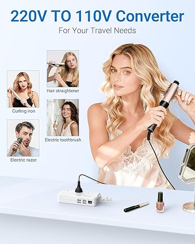 Vista 2 de BESTEK - Adaptador de viaje universal convertidor de voltaje de 100-220 V a 110 V de 250 W con carga USB de 6 A y 4 puertos, 3 tomas de CA