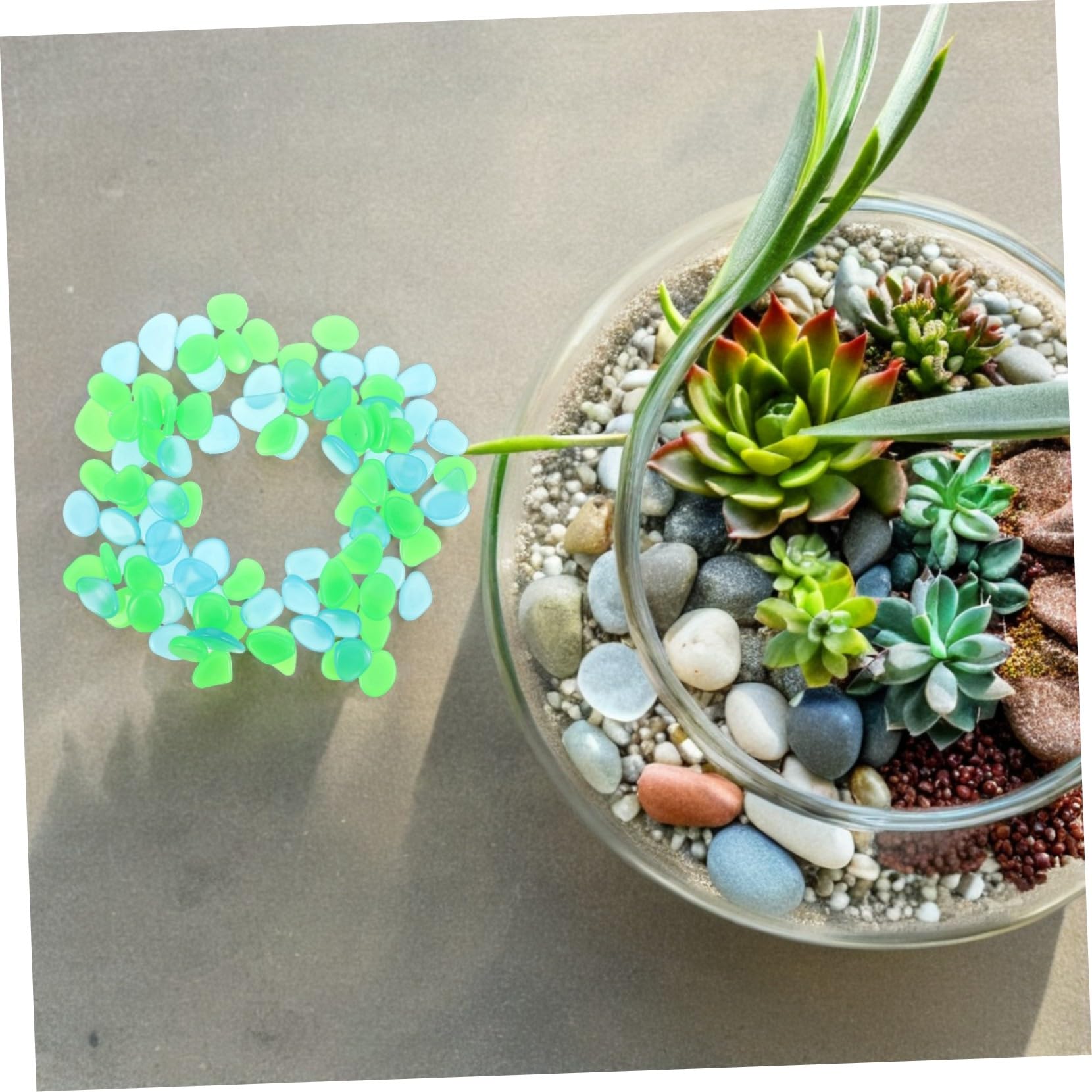 500 Pezzi Ciottoli Luminescenti in Resina per Vasca e Giardino Pietre Decorative Nottilucenti Blu-verde per Sentieri Esterni e Decorazioni Vasca