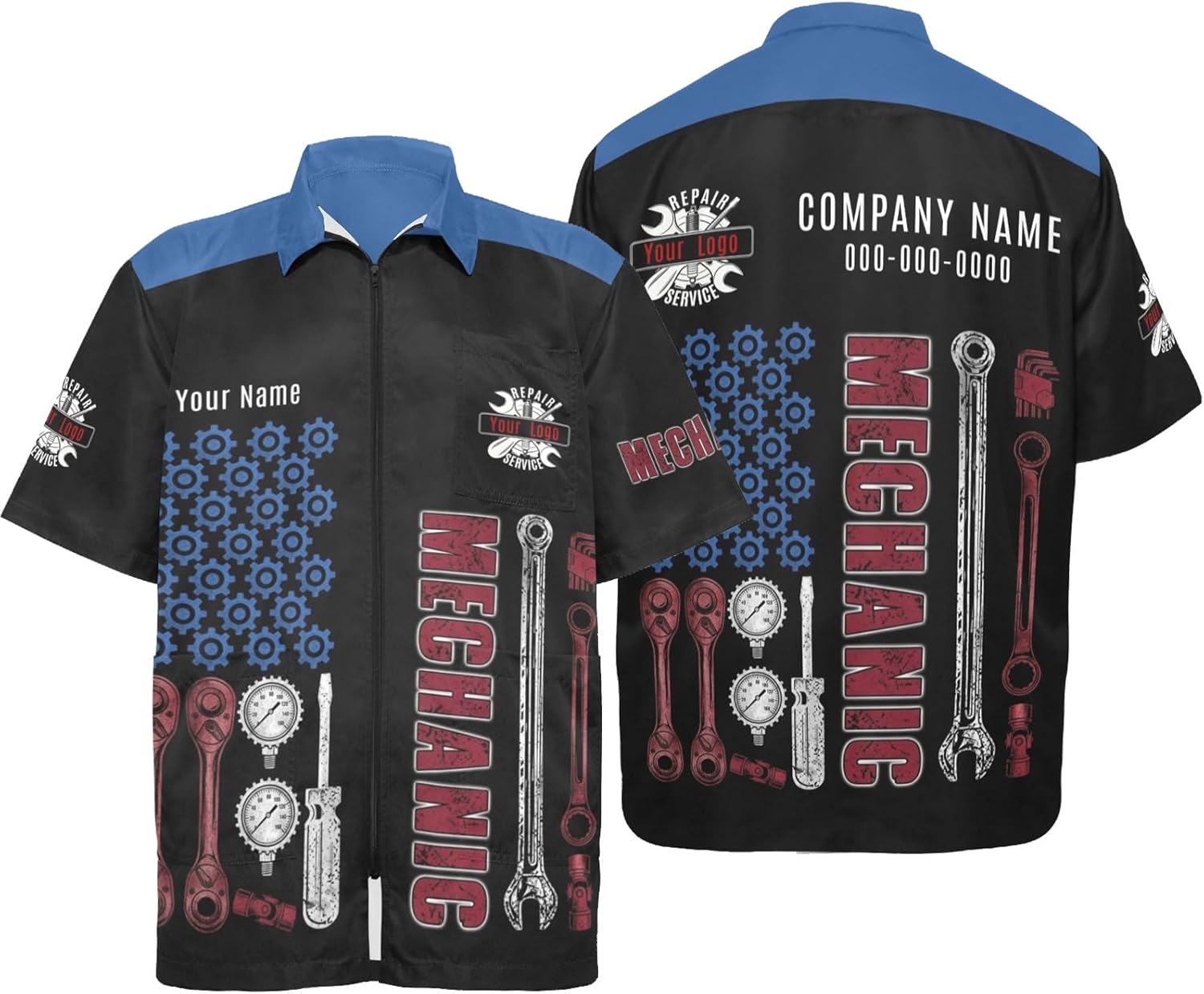 Custom Mechanic Work Shirts with Logo & Name, Personalized Men Auto Repair Workwear Automotive Uniform Jacket Smock