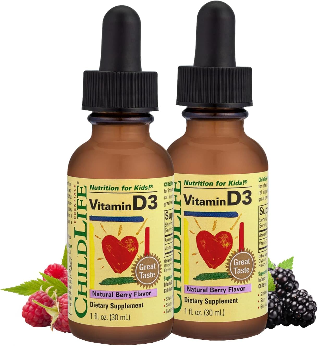 Child Life Vitamin D3 Glass Bottle, Berry Flavor, 1-Ounce - Pack of 2