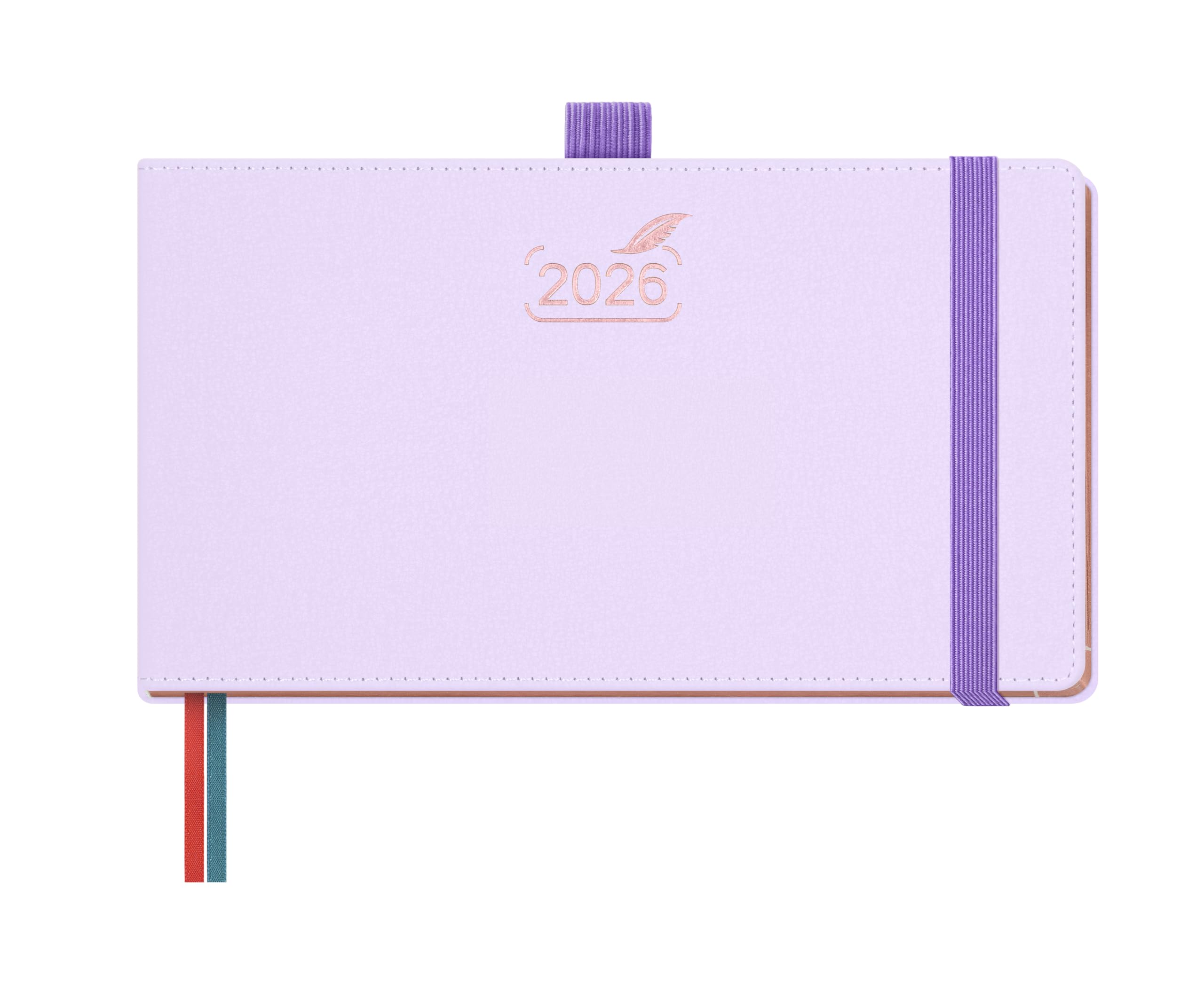 BEZEND Pocket Diary 2026 Landscape Week to View Slim 9 x 16.5 cm, Small 2026 Weekly & Monthly Planner with Hourly Time Slots, Rose Gold Paper Edge, PU Leather Hardback, Lilac — image 1