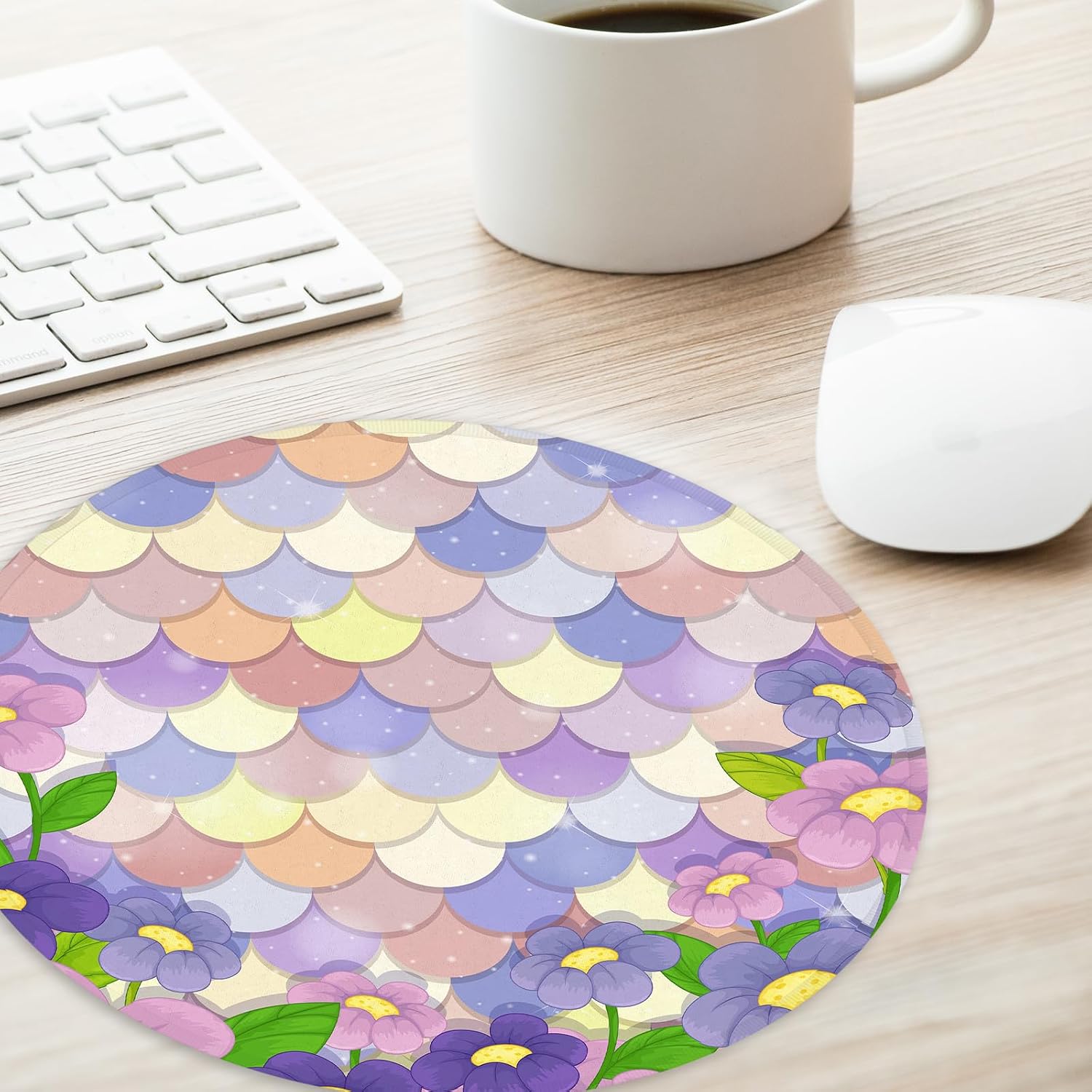 Fish Scales Round Mouse Mat - Funny Small Mouse Pad with Non-Slip Rubber Base - Home Office Decor Desk Accessory, 8.7 inch Round image 3