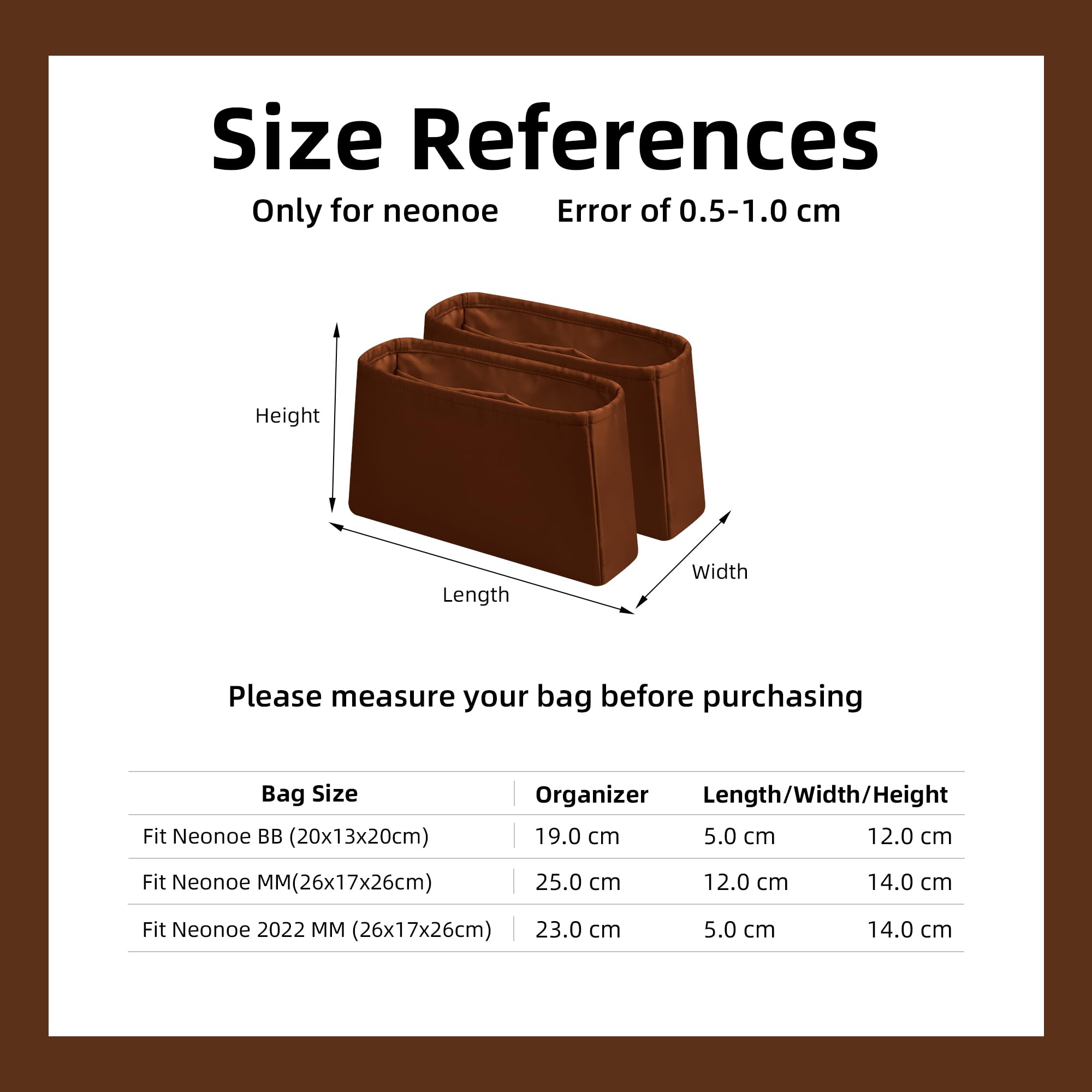 DGAZ borsa organizzatore in seta, 2 pezzi borsa organizer per Neonoe MM con scomparto, di peso leggero bag in bag organizer (Oro, Neonoe MM)