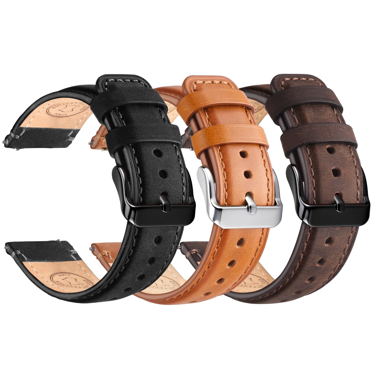 Wristitani 3 Pack 18/19/20/21/22/24mm Top Genuine Leather Watch straps