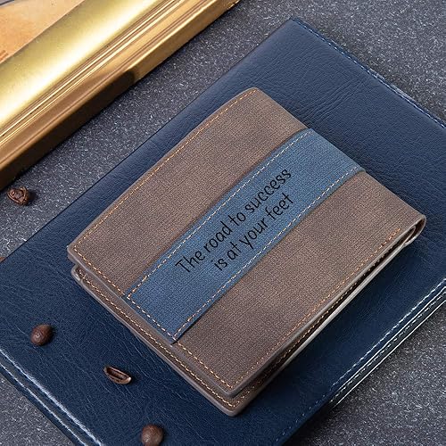 Miniatura 5 de JewelOra Billeteras personalizadas grabadas para hombres, billetera plegable de piel sintética con nombre personalizado para hombres, marido, papá,