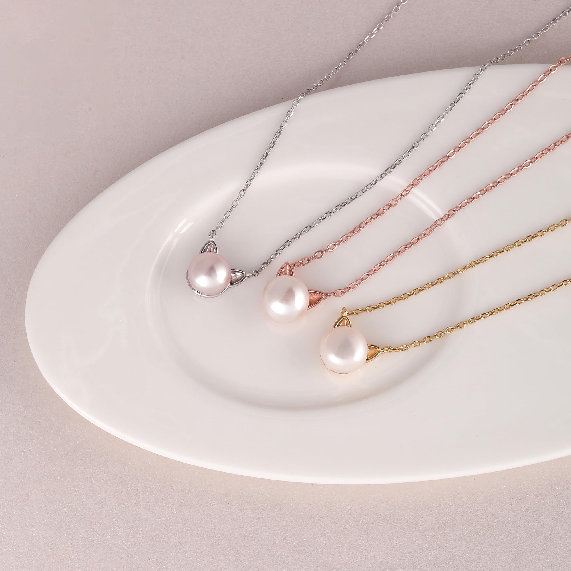 S.Leaf Collane a forma di gatto da donna, regalo per amanti dei gatti, da donna, regalo per amanti dei gatti, in argento, con ciondolo a forma di gatto con perle coltivate d'acqua dolce, collana con