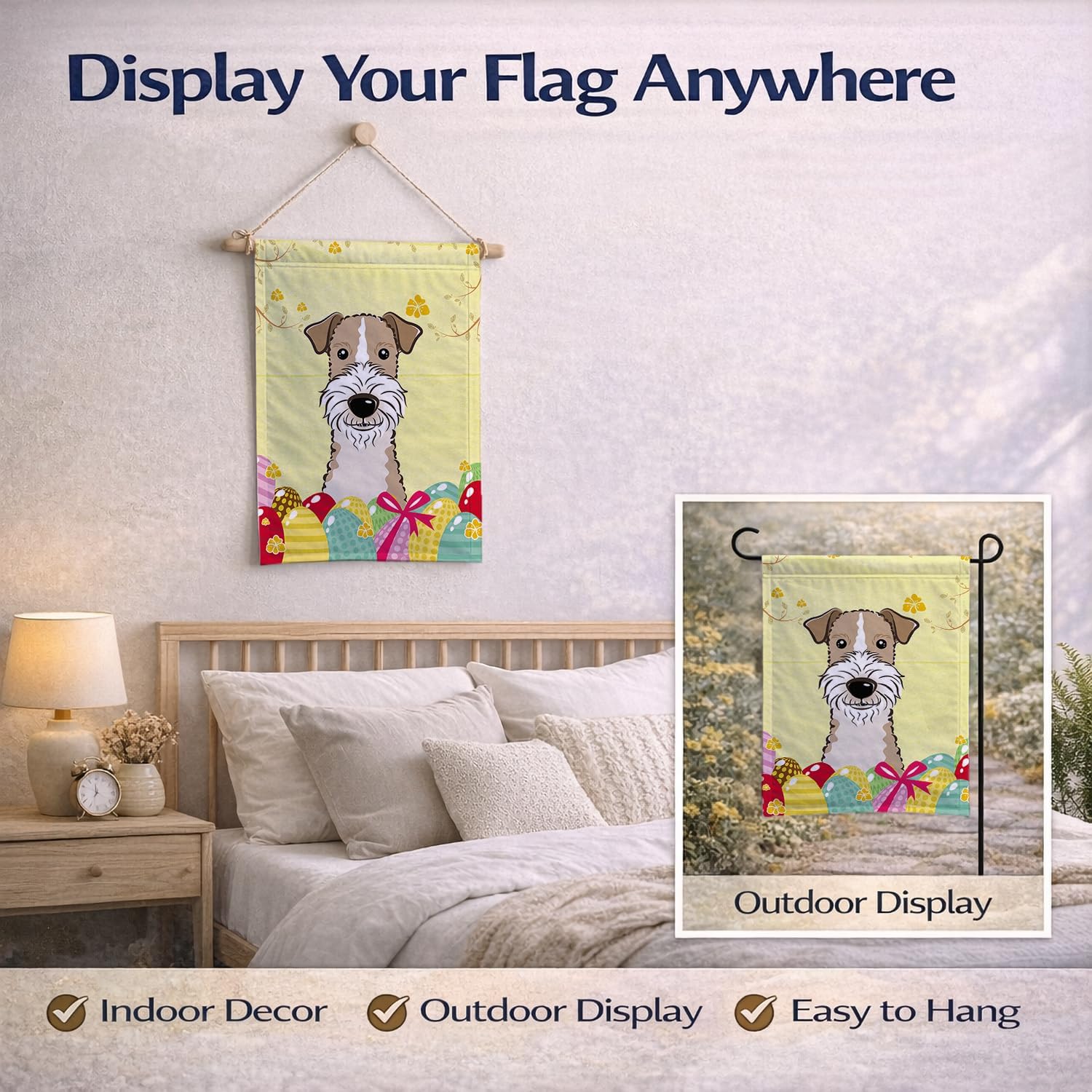 Caroline's Treasures BB1929GF Wire Haired Fox Terrier Easter Egg Hunt Garden Flag Mailbox Flag Decorative Yard Flag Banner Outside Patio Artwork Yard Flower Beds, Garden Size, Multicolor