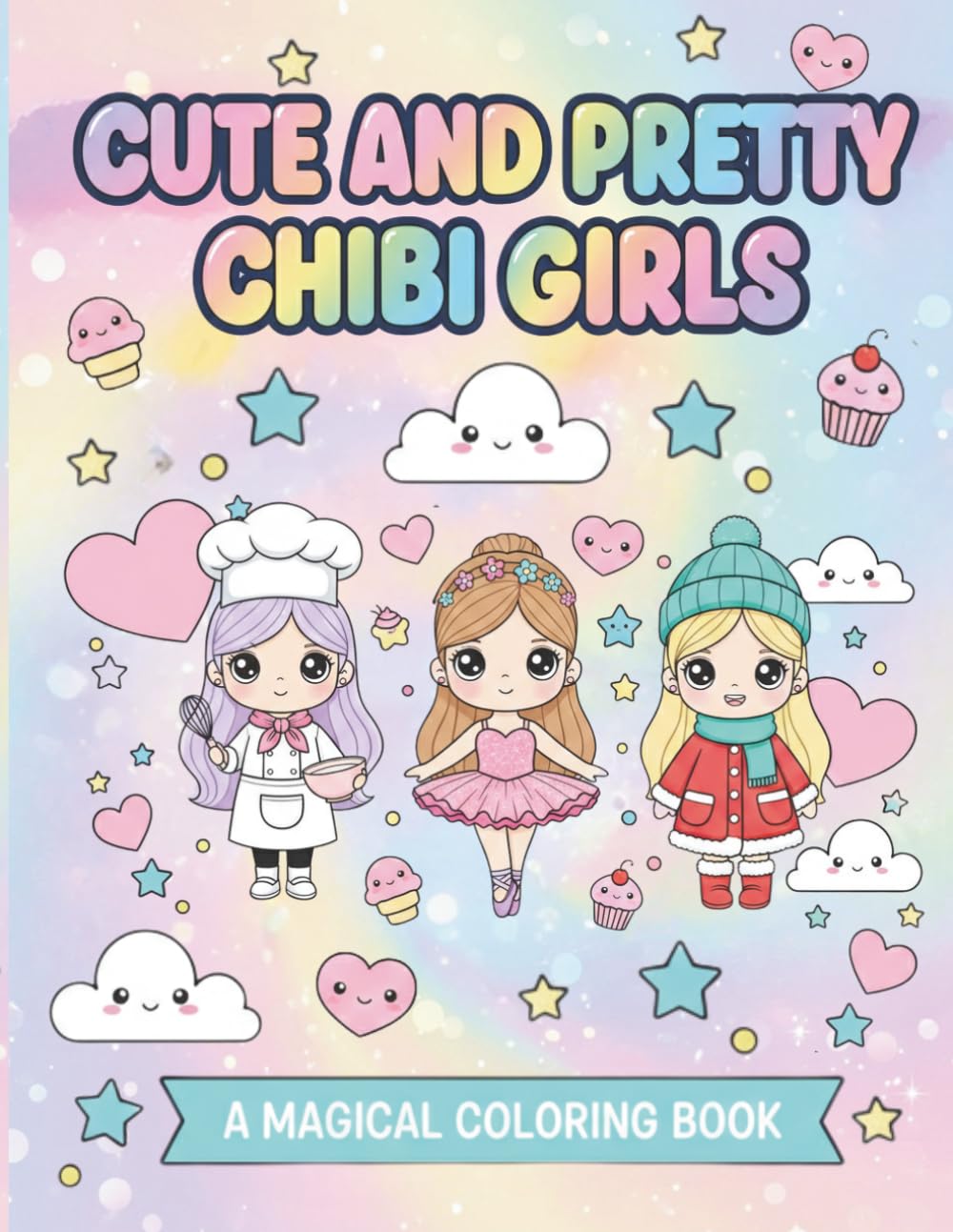 Cute and Pretty Chibi Girls.: Livre de Coloriage pour Filles : Personnages Kawaii et Chibi Mignons à Colorier pour se Détendre - Cadeau Idéal pour Enfants dès 3 Ans