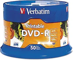 Verbatim DVD-R 4,7 GB 16X jato de tinta branco imprimível com hub da marca, 50 discos